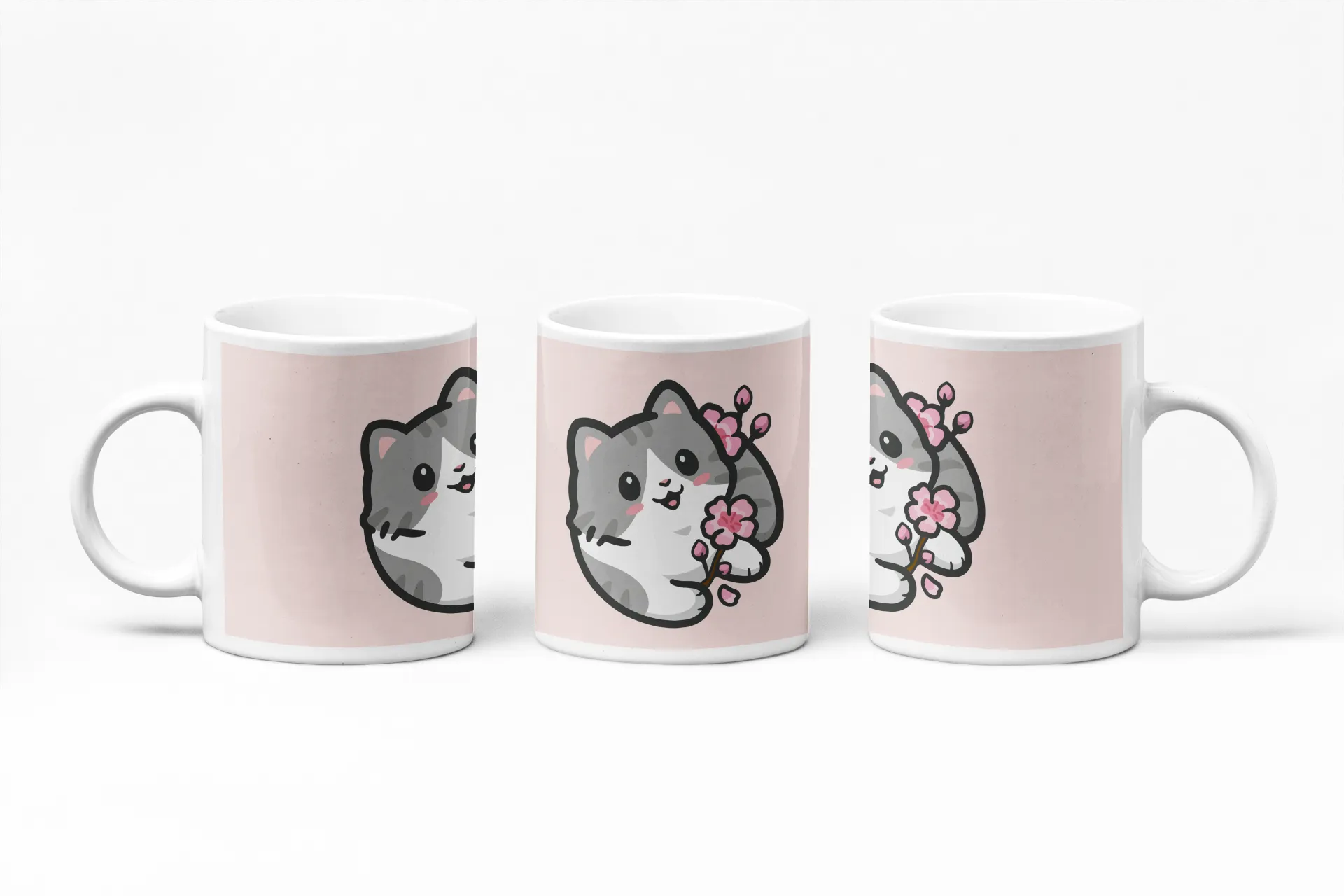 Cute Kitten With Cherry Blossoms